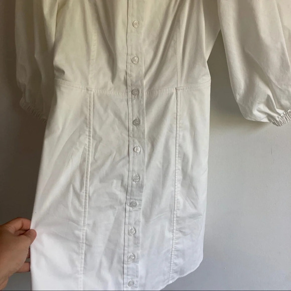 Danielle Bernstein Brushed Cotton Puff Sleeve Dress Sz 0 White - Picture 4 of 6